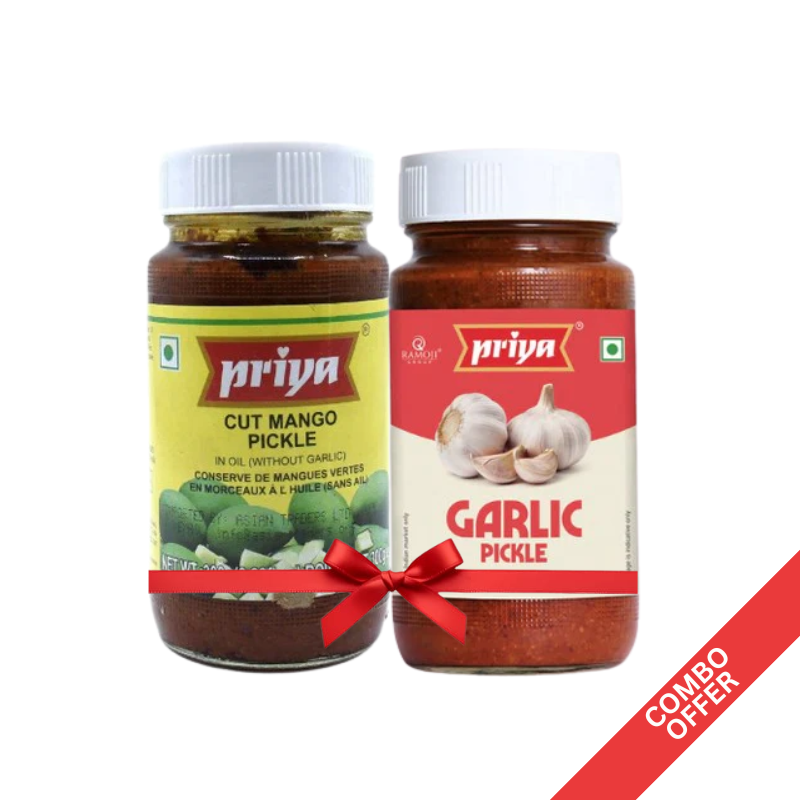 Priya Cut Mango W/O Garlic Pickle + Garlic Pickle - 300g (Combo)