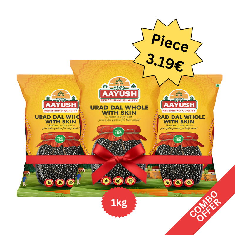 Aayush - Urid Dal Whole With Skin - 1kg (Combo of 3)