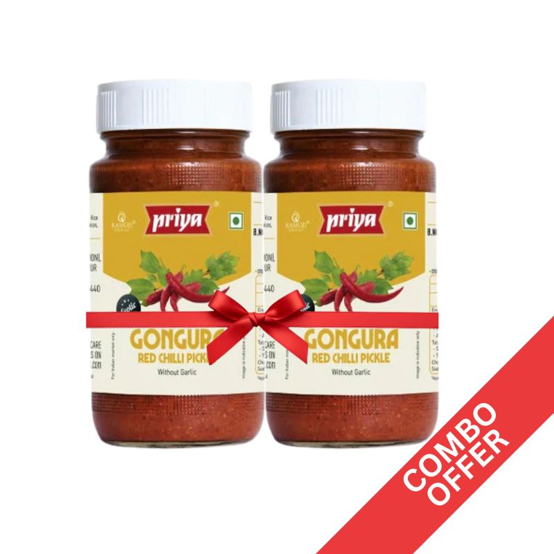 Priya - Gongura + Red Chilli W/O Garlic Pickle - 300g (Combo)