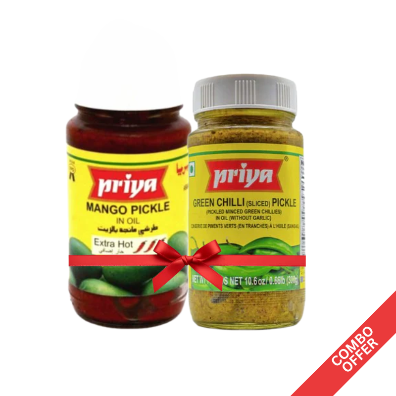 Priya - Extra Hot Mango + Green Chilli (Sliced) Pickle - 300g (Combo)