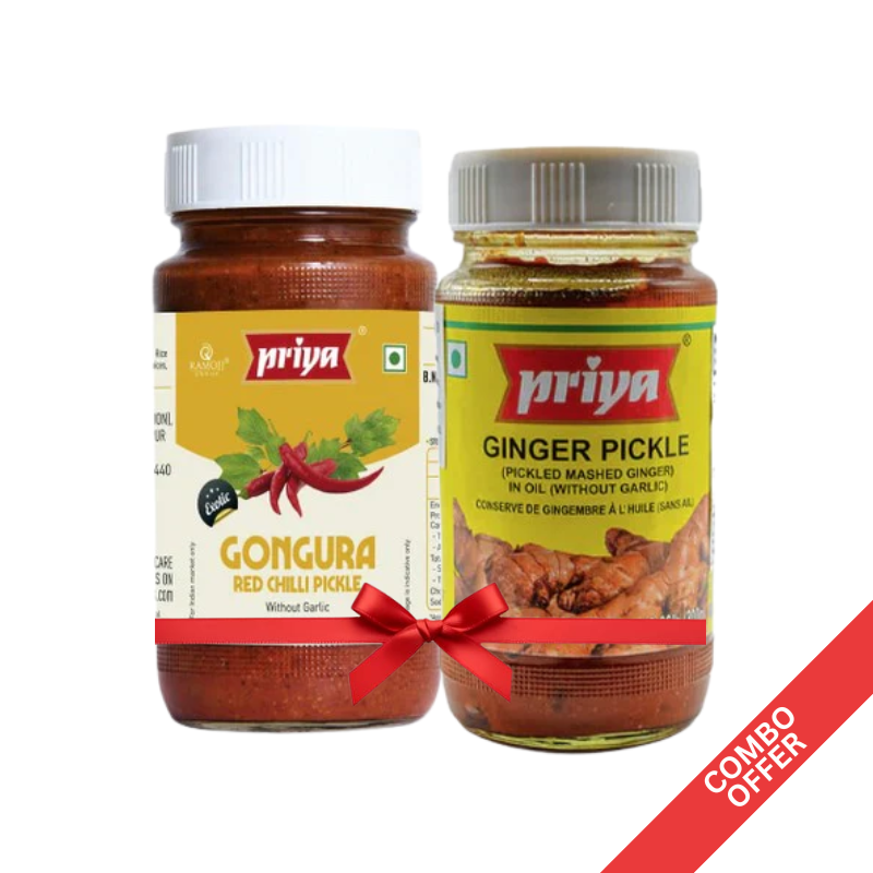 Priya - Gongura Red Chilli + Ginger W/O Garlic Pickle - 300g (Combo)