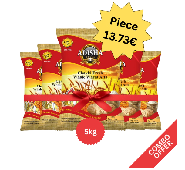 Adisha - Lokwan Wheat Flour - 5kg (Combo of 5)