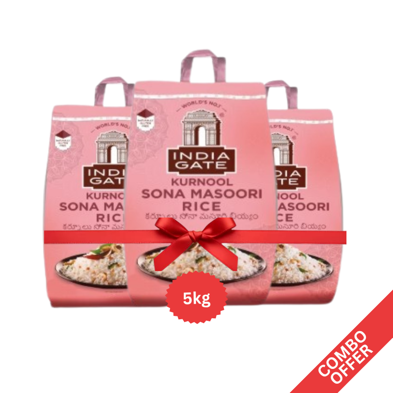 India Gate - Kurnol Sona Masoori Rice - 5kg (Combo of 3)