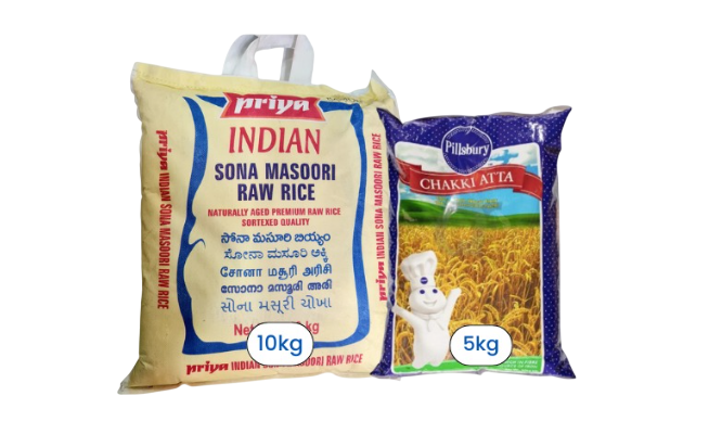 Priya - Sona Masoori Rice - 10kg + Pillusbury Chakki atta - 5kg