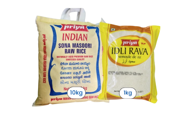 Priya - Sona Masoori Rice - 10kg + Priya - Idli Rava - 1kg
