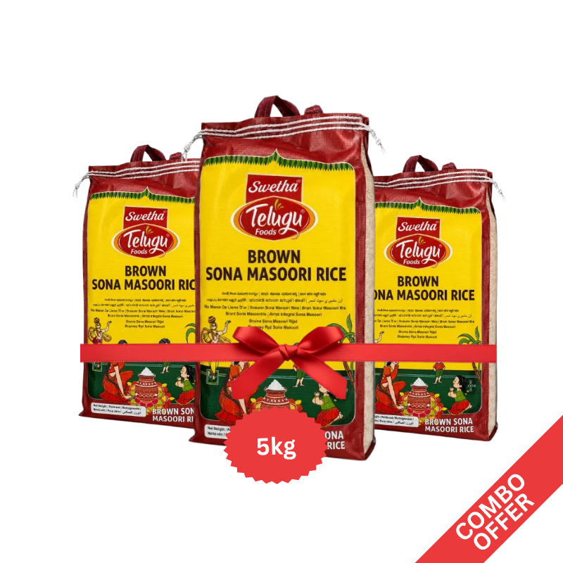 Telugu - Brown Sona Masoori Rice - 5kg (Combo of 3)