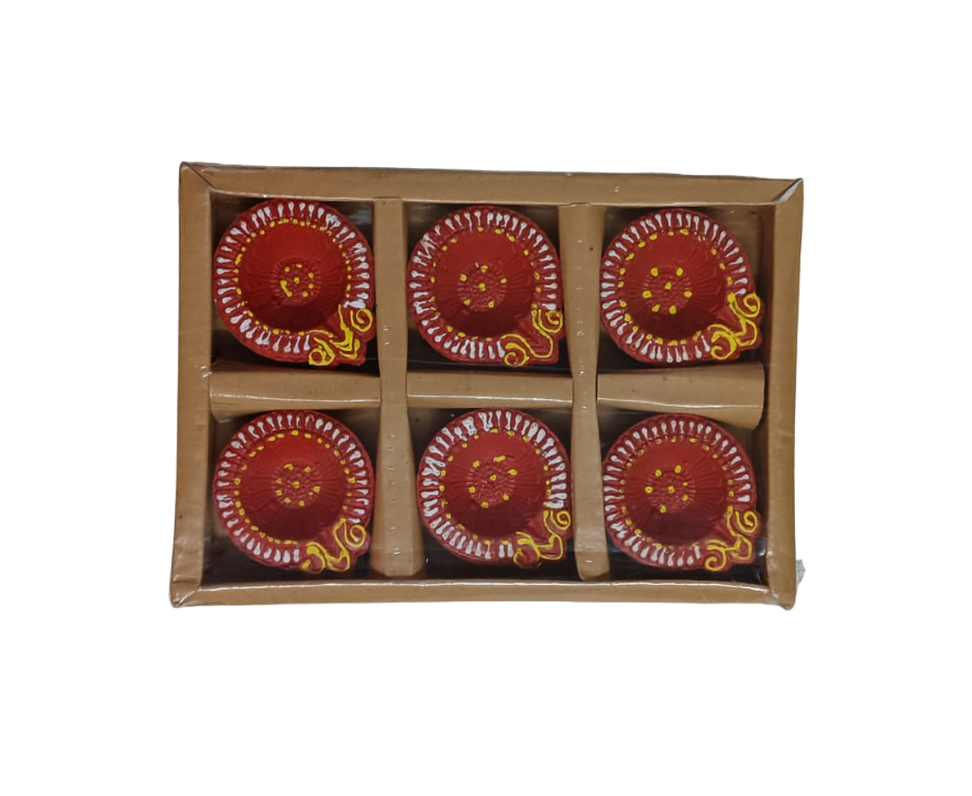 Clay Diya Set (Brown) - Traditional Elegance for Your Home (6pcs)