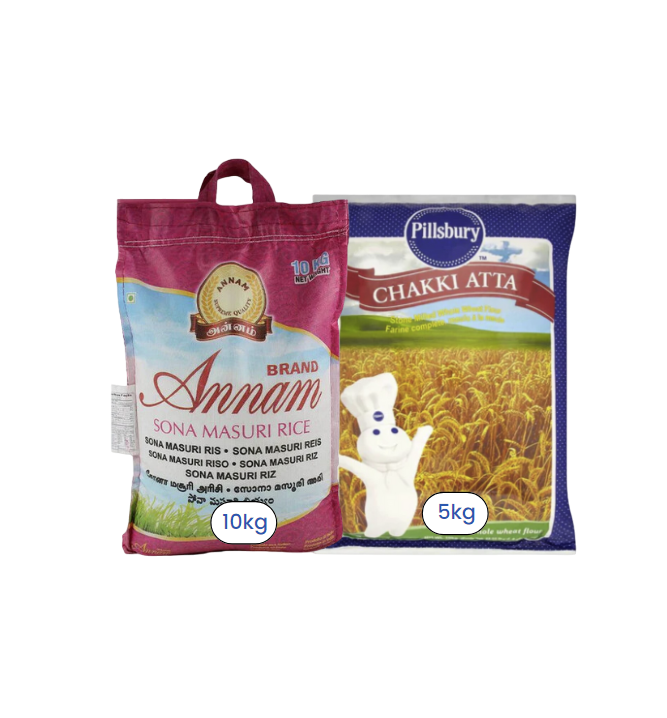 Annam Sona masoori - 10kg + Pillsbury Atta Flour - 5Kg