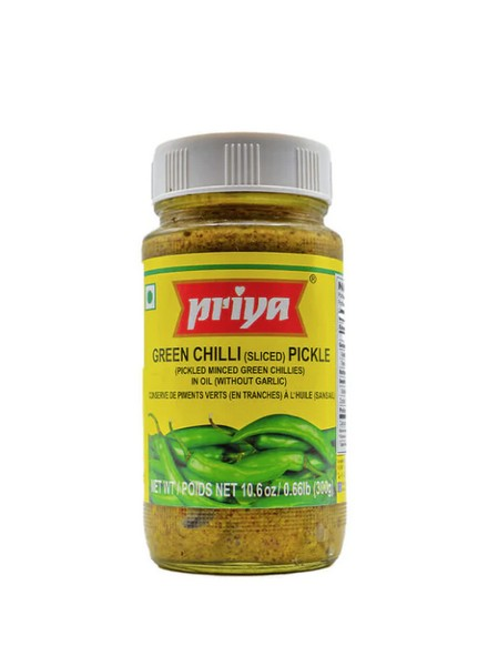 Priya - Green Chilli (Sliced) W/O Garlic pickle - 300g